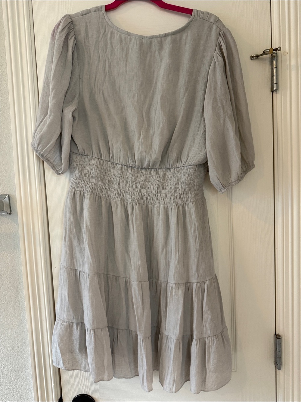 Light Gray Ruffle V-Neck Mini Dress - Picture 5 of 5